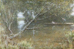 A Thames Backwater, c.1860-c.1932 (suluboya, gövde rengi, kağıt üzerine kalem ve mürekkep) by Albert Goodwin