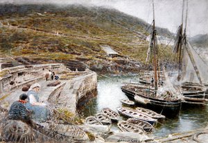 Boscastle (kağıt üzerine sulu boya ve gövde rengi) by Albert Goodwin