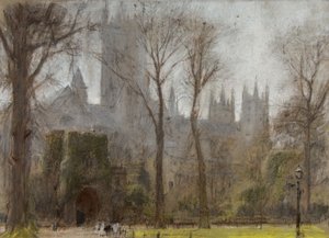 Canterbury, c.1860-c.1932 (renkli kağıt üzerine pastel ve kurşun kalem) by Albert Goodwin