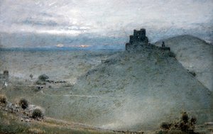 Corfe Kalesi (kağıt üzerine suluboya ve gövde rengi ile kalem ve mürekkep) by Albert Goodwin