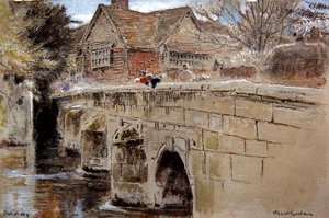 Crane Bridge, Salisbury (renkli kağıt üzerine suluboya ve gövde rengi ile kalem ve mürekkep) by Albert Goodwin