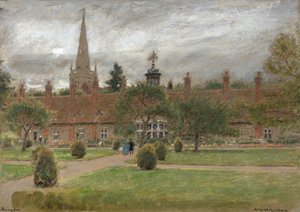 Long Alley Almshouses, Abingdon (suluboya) by Albert Goodwin