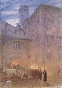 Lucca; Toskana; dini alayı; araba; inek; by Albert Goodwin