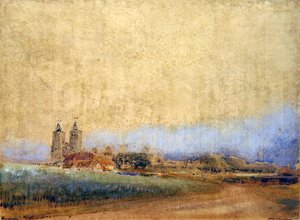 Reculver, Kent (kağıt üzerine kalem, mürekkep ve suluboya) by Albert Goodwin