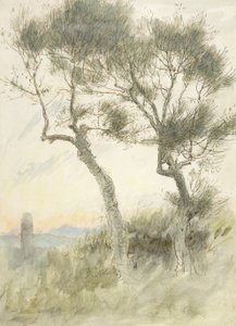İki Ağacın İncelenmesi by Albert Goodwin