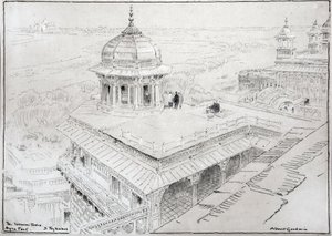 Yasemin Kulesi, Agra Kalesi ve Tac Mahal (çizim) by Albert Goodwin