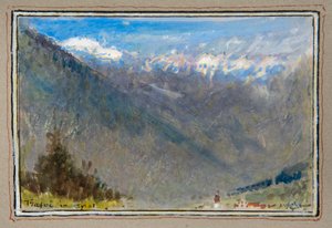 Trafoi in Tyrol (dekoratif bir bordürle çevrelenmiş suluboya) by Albert Goodwin