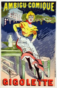 Sanat. Eğlence. Gigolette, Paris'teki Cabaret L'Ambigu Comique'de gösteri. Poster A. Guillaume, Fransa, 1890 dolayları (poster) by Albert Guillaume
