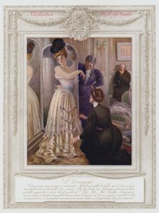 Belle Epoque Paris, Şık bayan, elbise deniyor (renkli taş) by Albert Guillaume