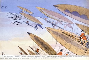 Albert Guillaume (1873-1942) tarafından 1901'de "L'Assiette au beurre"de karikatür: saldırı şahinleriyle aerostat avı. by Albert Guillaume