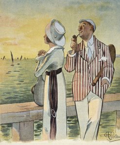 Alacakaranlıkta flört - Albert Guillaume (1873-1942), “” Le Rire””de çizim, Ağustos 1912 by Albert Guillaume