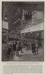 Yeni Güney Galler'deki Genel Seçim Sonuçları ilan edilirken Sidney, King Street'te Gece Sahnesi by Albert Henry Fullwood