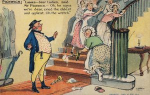 Bay Pickwick bir grup kadını rahatsız ediyor (chromolitho)