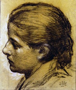 Bir Kızın Kafasının Çalışması, 1870 dolayları (mavi kağıt üzerine mumlu kömür) by Albert Joseph Moore