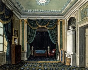 Uyuyan Bir Oyuk İçeren Bir İç Mekan (renkli taş baskı) by Albert Kretschmer