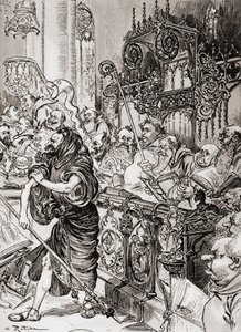Kardeş Jean des Entommeures haçın kalesini ele geçirir veya Keşiş John des Entommeures haçın asasını ele geçirir. by Albert Robida