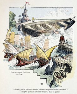 Gulliver ve Lilliputian limanındaki devasa teknesi - Jonathan Swift (1721) tarafından “” Voyages de Gulliver” de, hasta. Robida tarafından by Albert Robida
