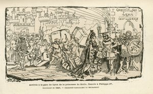 Albert Robida#39;nın (1848-1926) Histoire de France tintamarresque#39;deki illüstrasyonu, yak. 1880 - İstasyon, Eski rejim, Sicilya - Philippe I by Albert Robida