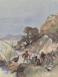 Barbarlar Akdeniz kıyılarında terör estiriyor, sakinleri kaçırıp onları köle olarak satıyorlar. by Albert Robida