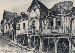 Rue Poterie a Fougeres, Ille-et-Vilaine bölümünde - La vieille Fransa - La Bretagne - Albert Robida (1848-1926) tarafından metin, çizimler ve litografiler by Albert Robida