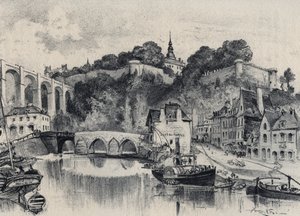 Dinan Şehri - Eski Fransa - Brittany - Albert Robida (1848-1926) tarafından yazılmış metin, çizimler ve litografiler, tarihsiz 19. yüzyıl sonu by Albert Robida