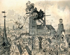 Dev Gargantua atından atlıyor by Albert Robida