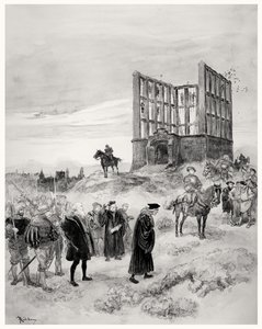 Müfettiş Jacques de Semblancay (c.1445-1527), Montfaucon Gibbet'e çıkarken ölüme mahkûm edildi, 1909 (kağıt üzerinde wc) by Albert Robida