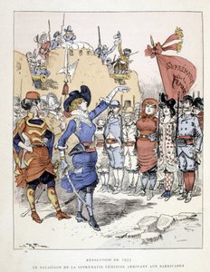 1953 devrimi: barikatlara ulaşan kadın üstünlüğü taburu - Robida tarafından “20. yüzyılda” by Albert Robida