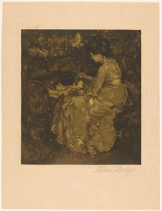 Bir çocuğu beşik yulaf lapasında besleyen kadın by Albert Roelofs (signed by artist)