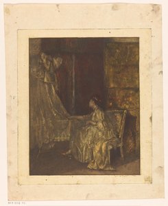 Beşik yanında bir sandalyede oturan kadın by Albert Roelofs