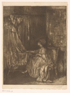 Beşik yanında bir sandalyede oturan kadın by Albert Roelofs