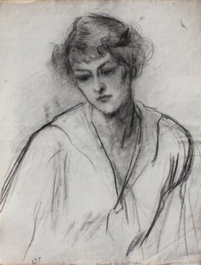 Öne eğilmiş genç bir kızın yarım boy portresi, c.1910 (kağıt üzerinde siyah tebeşir) by Albert de Belleroche