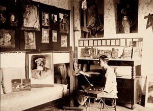 Sanatçı Guglielmo Ghini stüdyosunda, Ponte a Vingone, Scandicci, Floransa, 09/1920 (s / b fotoğraf) by Alberto Fierli