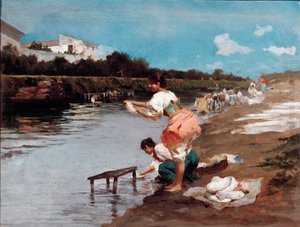 Nehirde çamaşırcılar (tuval üzerine yağlı boya by Alberto Issel