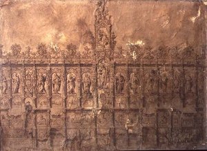 Koro tezgahları için tasarım (kağıt üzerine kalem ve mürekkep) by Alberto de or Joaquin de(1674 1724) Churriguera