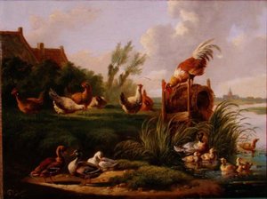 Nehir kıyısında ördekler ve kümes hayvanları by Albertus Verhoesen