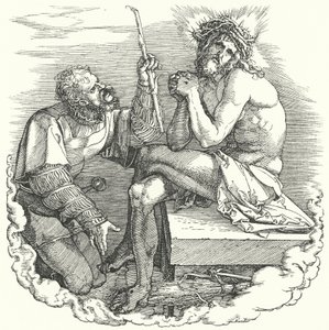 Albrecht Durer'in Büyük Tutku'nun, İsa'nın Dünya'daki son günlerini tasvir eden başlık sayfası (gravür)