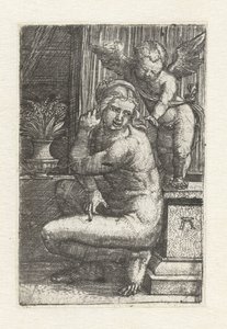 Cupid ile Diz çökmüş Venüs by Albrecht Altdorfer