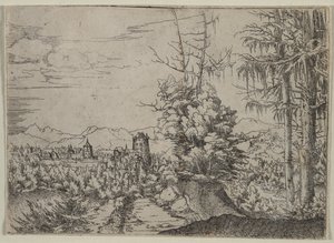 İki Çamlı Manzara, 1522-1525. by Albrecht Altdorfer