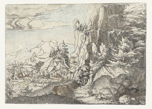 Karanlık kaya duvarlı manzara by Albrecht Altdorfer