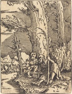 Bir Nehir Kıyısında Oturan Aziz Christopher by Albrecht Altdorfer