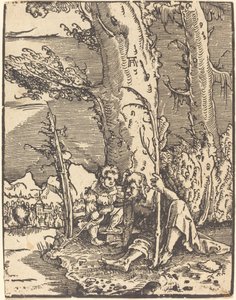 Bir Nehir Kıyısında Oturan Aziz Christopher by Albrecht Altdorfer