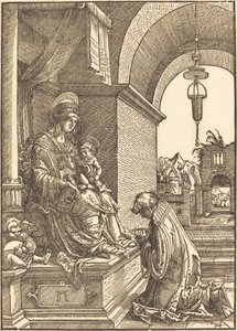 Bakire ve Çocuğun önünde diz çöken yalvaran by Albrecht Altdorfer