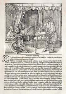 Bir figürü boyamak için Durer'in çizim makinesini kullanan sanatçı, Albrecht Durer'in 'Course in the Art of Drawing'den (Nürnberg 1525'e bakınız) (ayrıca bkz. 310983) by Albrecht Dürer