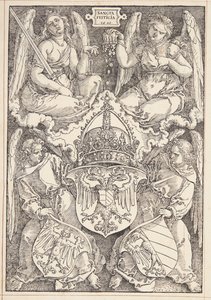 İmparatorluğun arması ve Nürnberg şehri by Albrecht Dürer