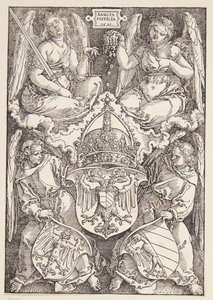 İmparatorluğun arması ve Nürnberg şehri by Albrecht Dürer