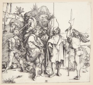 Beş lansquenets ve bir Doğulu at sırtında by Albrecht Dürer