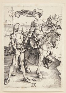 Bayan at sırtında ve lansquenet üzerinde by Albrecht Dürer