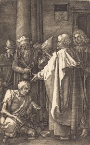 Aziz Petrus ve Aziz John Tapınağın Kapısında Bir Sakatlıyı İyileştiriyor, 1513. by Albrecht Dürer