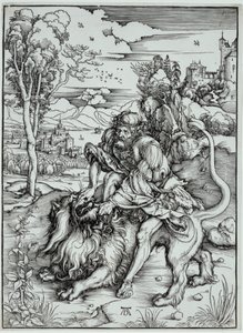Aslanı Öldüren Samson by Albrecht Dürer